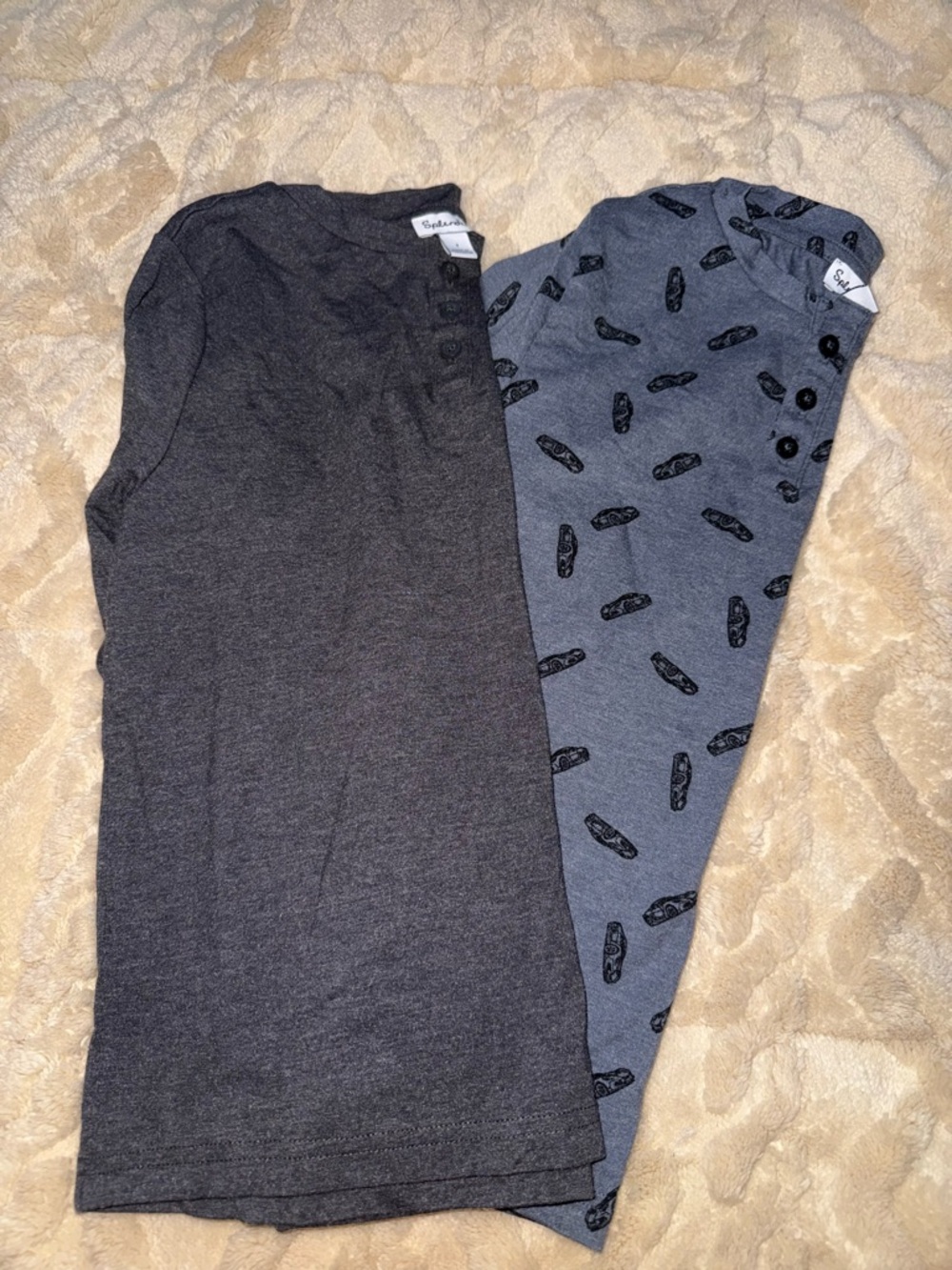 Splendid - Long Sleeve with three buttons on top. Gray and blue with cars.